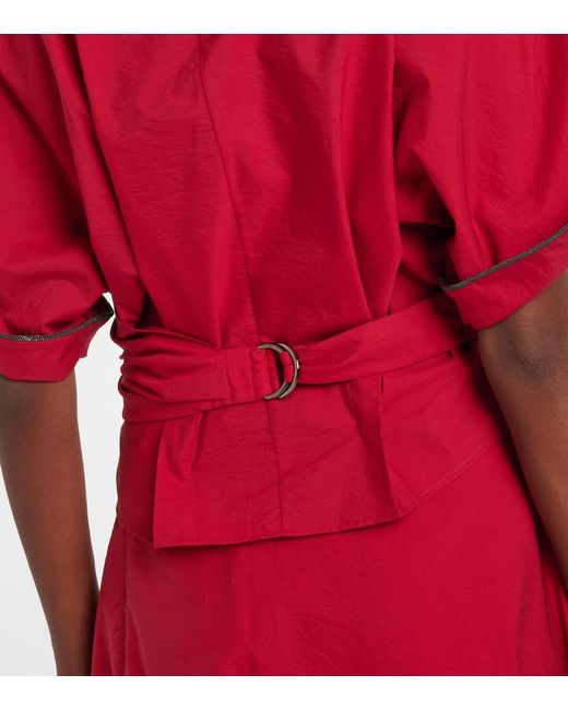 Brunello Cucinelli Red Cotton-Blend Blouse