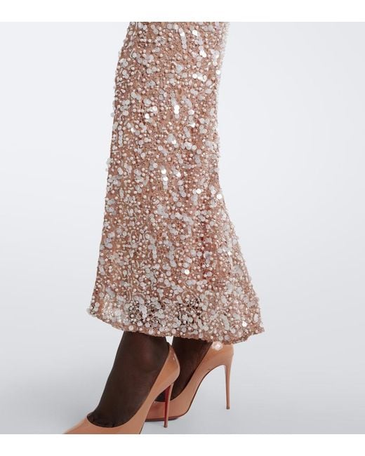 La Fuori Brown Genevieve Embellished Lace And Satin Gown