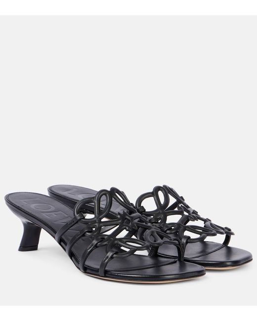 Loewe Black Paula's Ibiza Petal Anagram Leather Mules