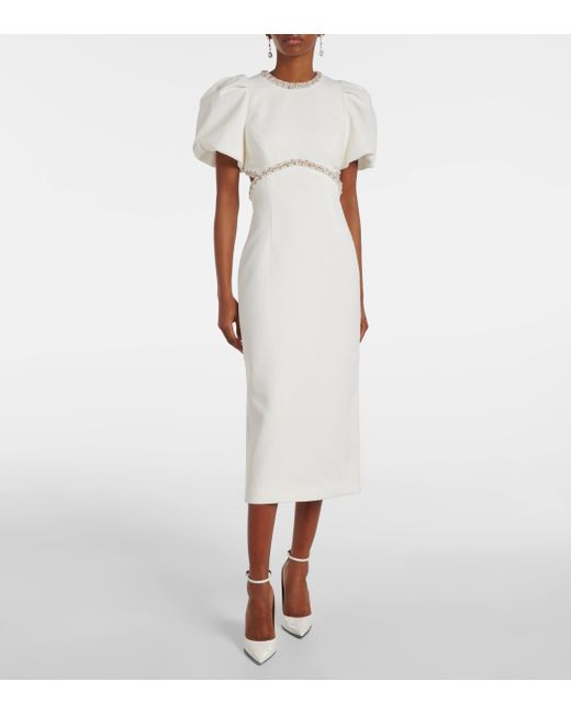 Rebecca Vallance White Bridal Alicia Embellished Crepe Midi Dress