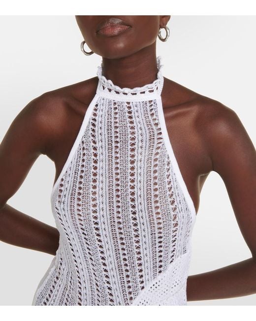 Roberta Einer White Sleek Halterneck Knit Minidress