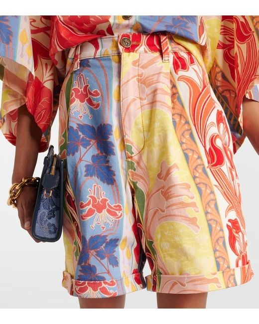 Etro Red Printed Denim Shorts