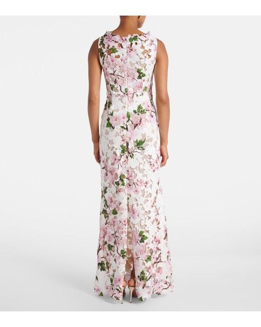 Oscar de la Renta White Floral Guipure Lace Gown