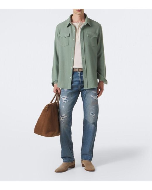 RRL Blue Distressed Straight Jeans for men