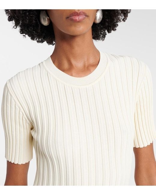 AMI Natural Ribbed-Knit Minidress
