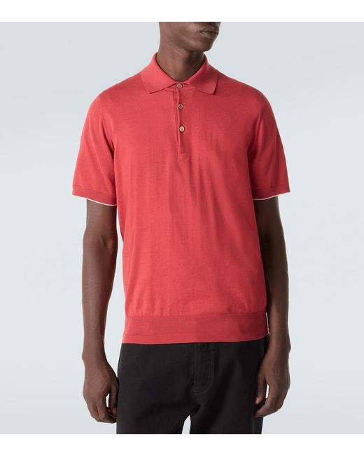 Brunello Cucinelli Red Cotton Pique Polo Shirt for men