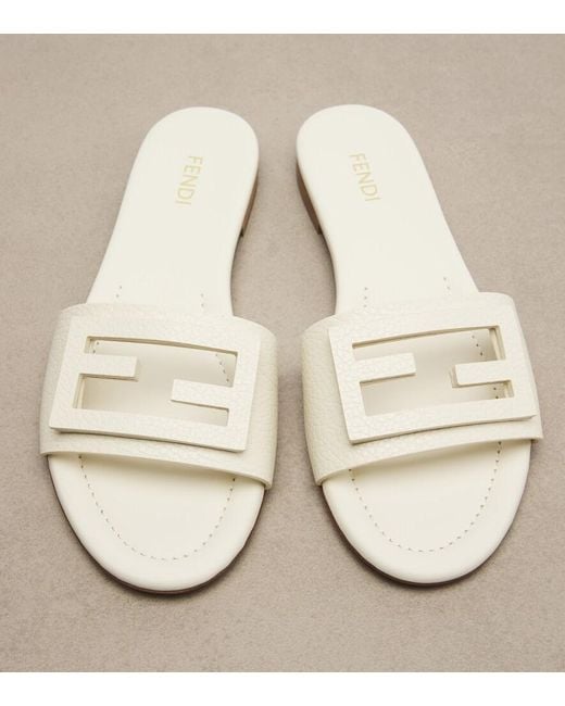 Fendi White Ff Leather Slides
