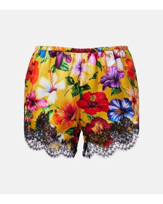 Dolce & Gabbana Multicolor Floral Lace-Trimmed Silk-Blend Shorts