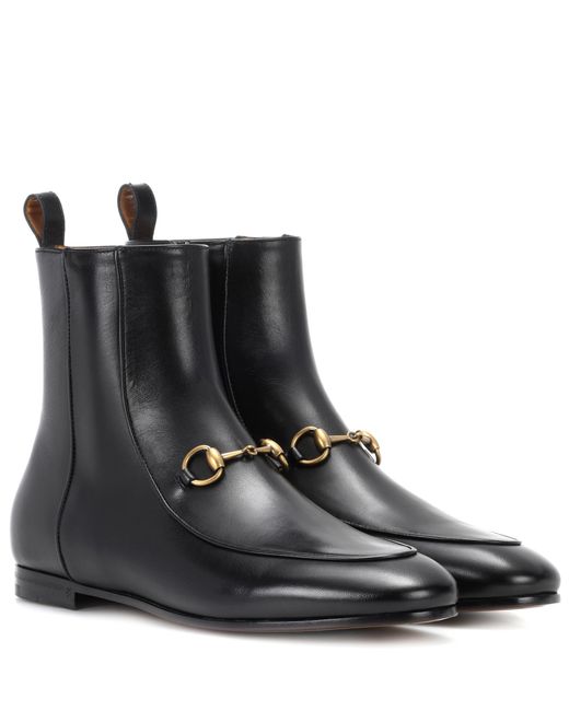 Gucci Black Jordaan Ankle Boots Aus Leder Mit Horsebit-detail