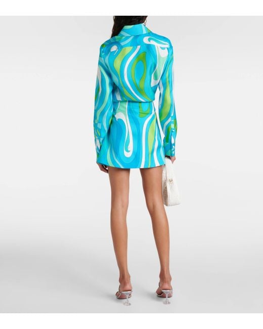 Mini-jupe Marmo imprimee en soie Emilio Pucci en coloris Blue