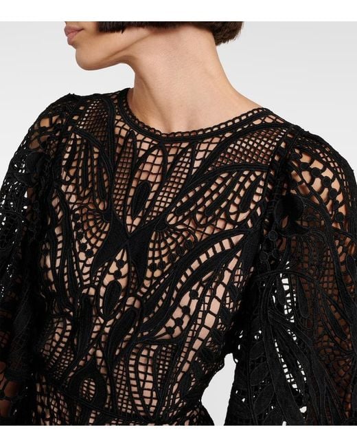 Farm Rio Black Nature Guipure Lace Maxi Dress