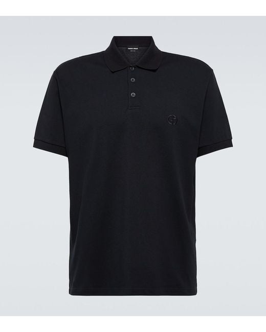 Giorgio Armani Black Cotton-Blend Polo Shirt for men