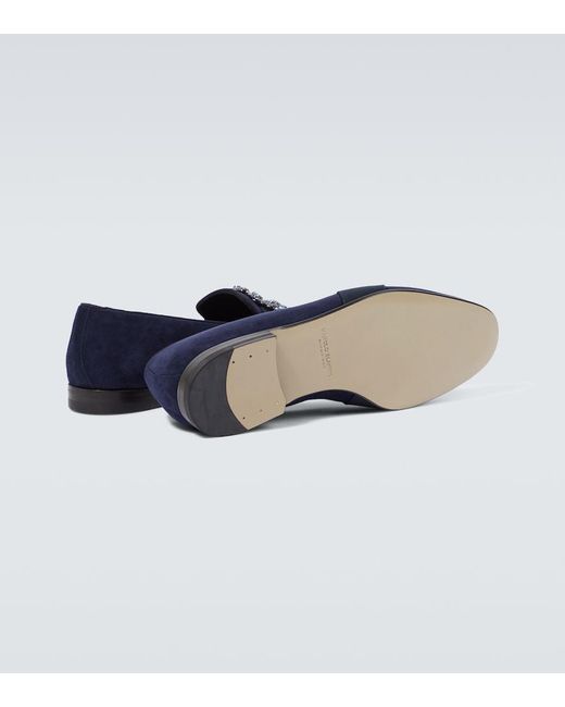 Manolo Blahnik Blue Carlton Embellished Suede Loafers for men