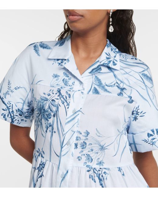 Robe-chemise Midi En Voile De Coton À Imprimé Fleuri Erdem en coloris Blue