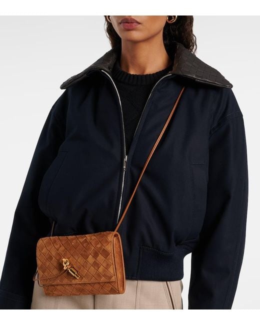 Bottega Veneta Brown Andiamo Intrecciato Mini Suede Crossbody Bag