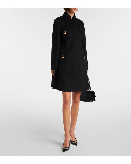 Valentino Black Vgold Wool And Cashmere Coat