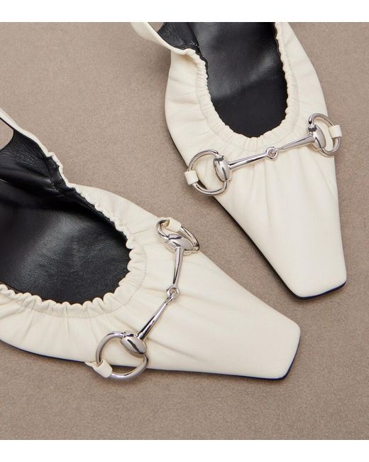 Gucci White Vittoria Horsebit Leather Slingback Pumps