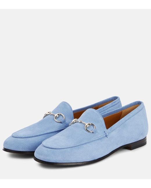 Gucci Blue Jordaan Horsebit Suede Loafers