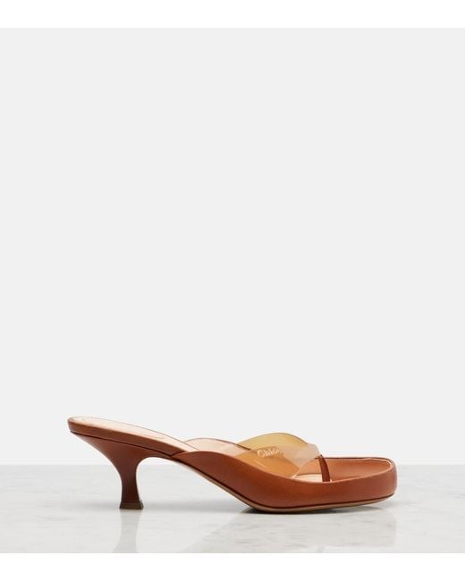 Chloé Brown Junie Leather And Tpu Thong Sandals