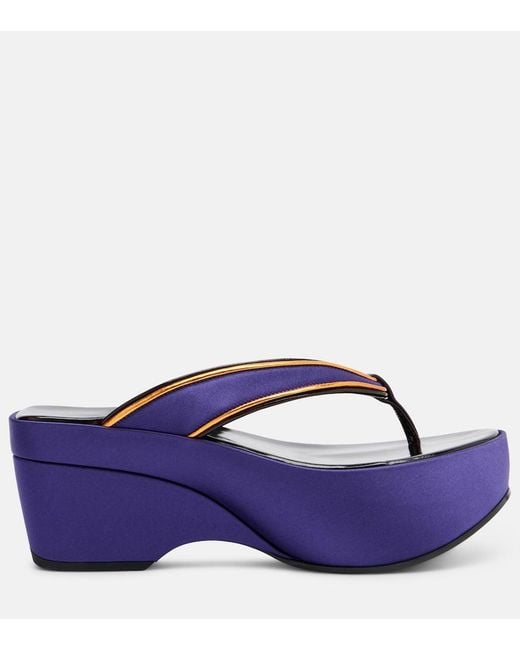 Dries Van Noten Blue Satin Thong Sandals