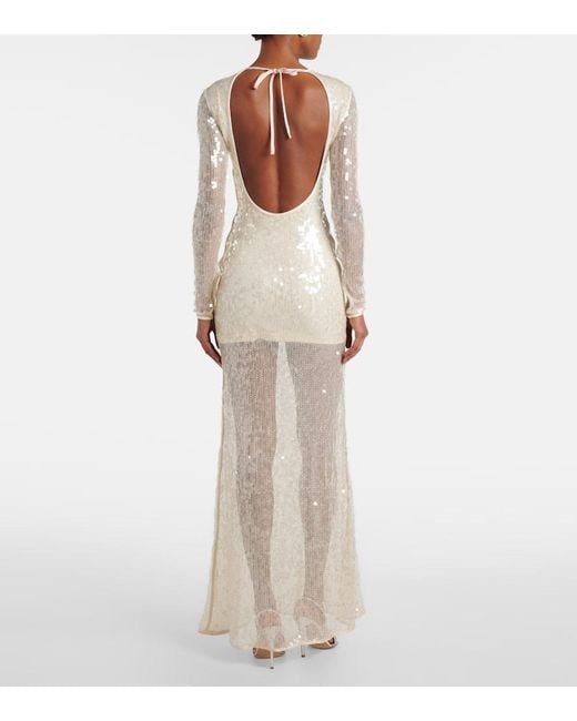 David Koma White Sequined Open-Back Gown