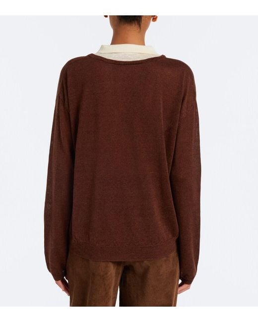 AYA MUSE Brown Eirae Paneled Linen-Blend Sweater