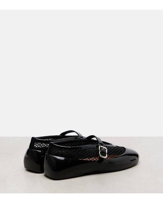Alaïa Black Leather-Trimmed Fishnet Ballet Flats