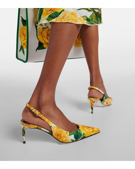 Dolce & Gabbana Yellow Bedruckte Slingback-Pumps aus Canvas