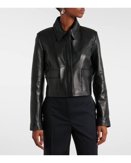 Nour Hammour Black Bleeker Cropped Leather Jacket