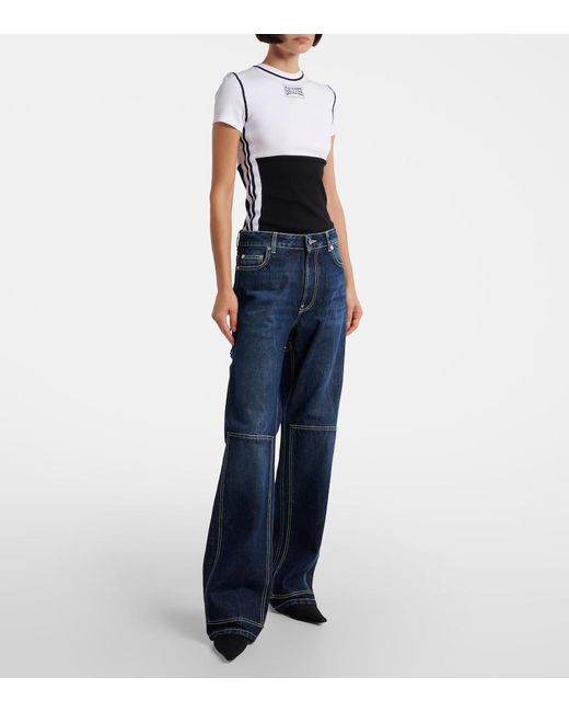 Jean Paul Gaultier Blue Cutout High-Rise Wide-Leg Jeans