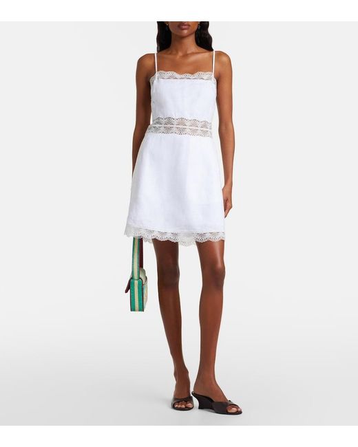 Staud White Amalina Lace-Trimmed Linen Minidress