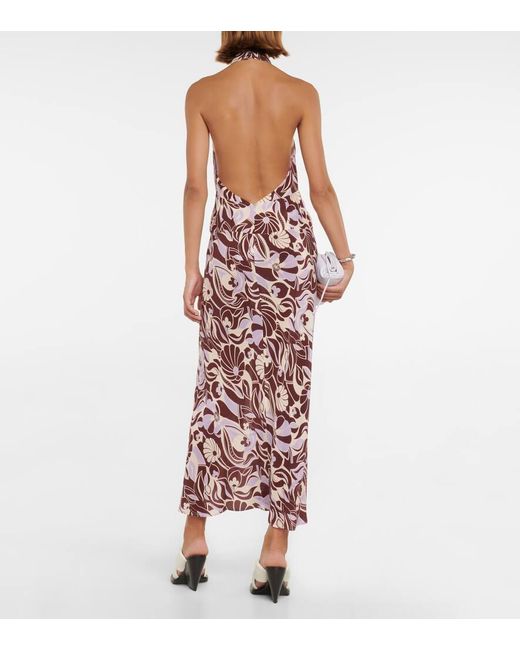 Rixo Multicolor Kendra Printed Halterneck Silk Dress