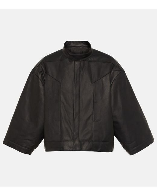 Rick Owens Black Cropped Leather Jacket