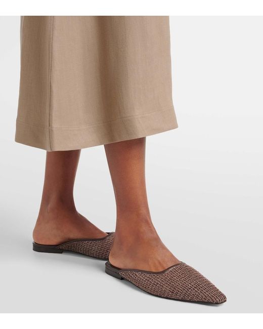 Brunello Cucinelli Brown Monili Leather-Trimmed Mules