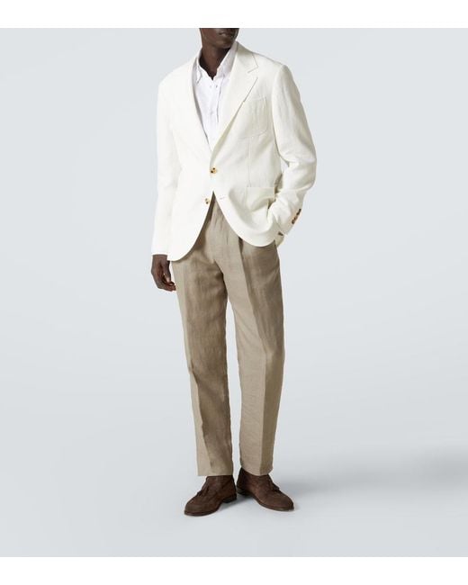 Brunello Cucinelli White Single-Breasted Linen Blazer for men