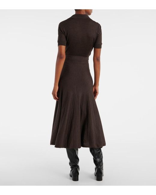 Khaite Black Mayu Wool Midi Skirt