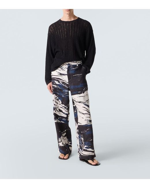 Commas Multicolor Printed Linen Straight Pants for men