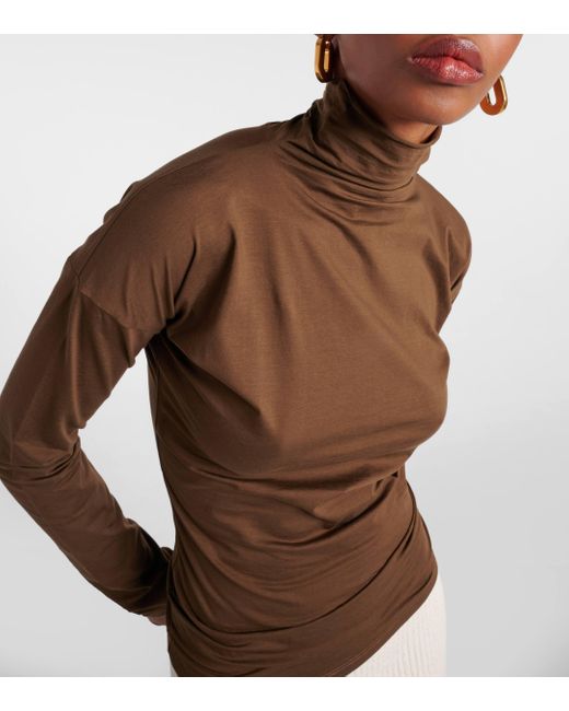 Lemaire Brown Second Skin Cotton Jersey Turtleneck Top