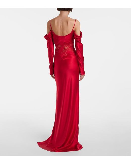 Rebecca Vallance Red Rubia Lace-Trimmed Silk Satin Gown