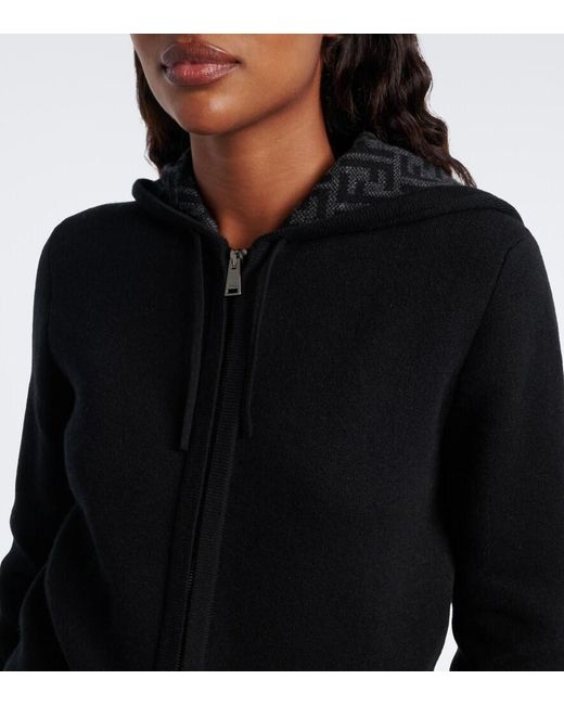 Fendi Blue Zucca Cashmere-Blend Zip-Up Hoodie