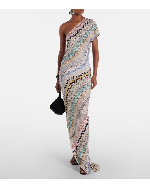 Missoni White Wave One-Shoulder Maxi Dress