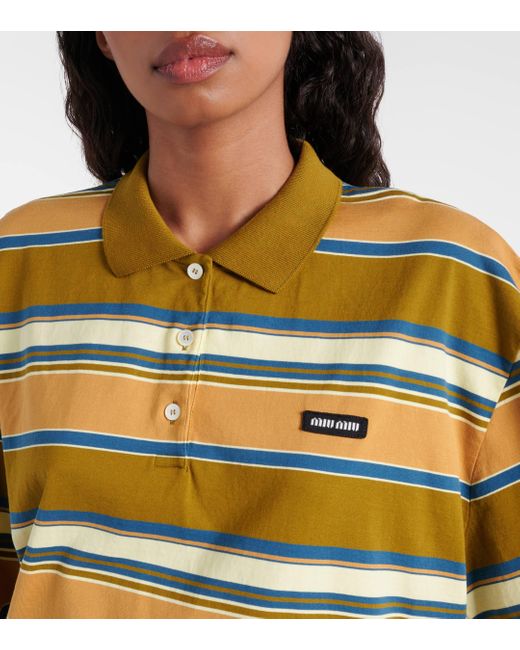 Miu Miu Yellow Striped Cotton Jersey Polo Sweater