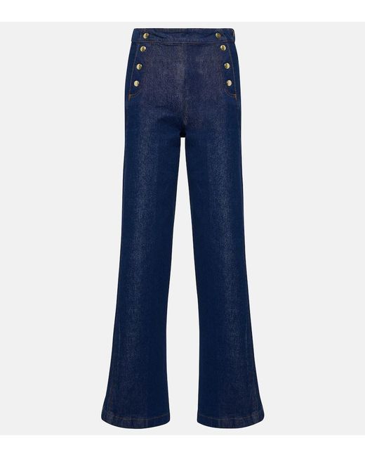 FRAME Blue Sailor Snap Wide-leg High-rise Jeans