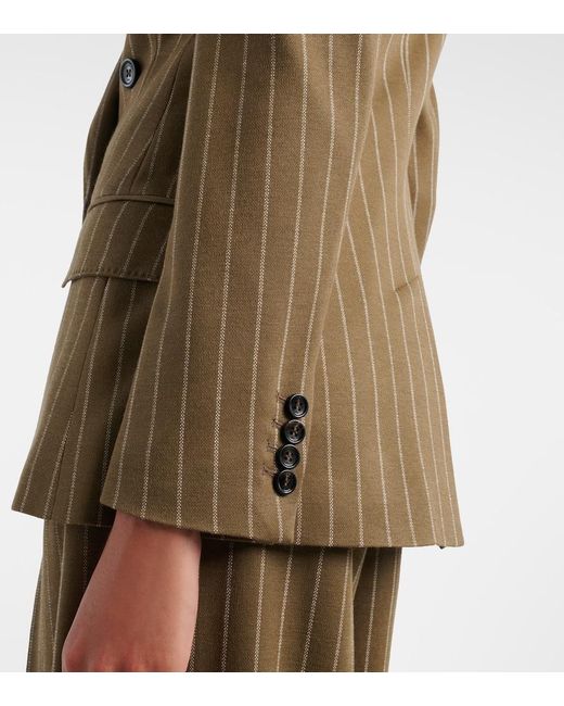 Max Mara Green Balta Pinstripe Double-Breasted Blazer