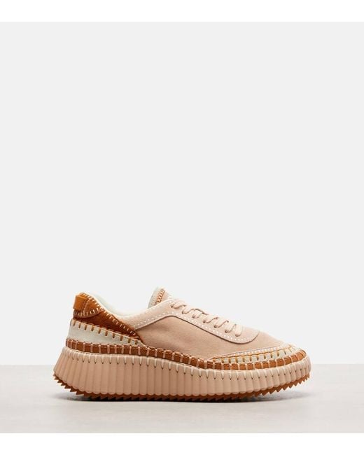 Chloé Pink Nama Suede Platform Sneakers