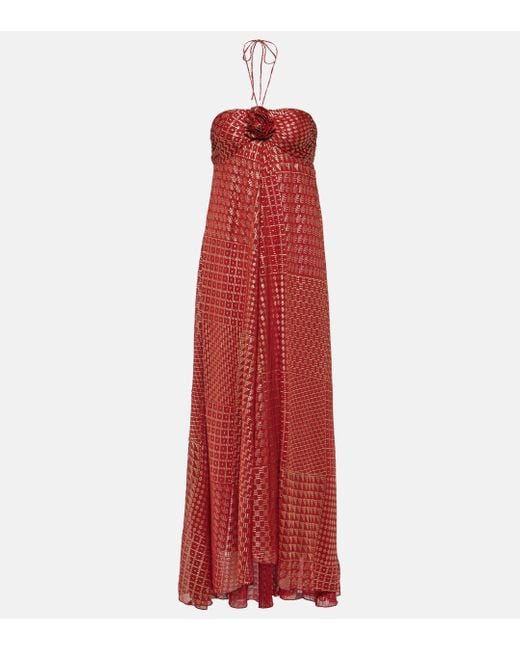 Robe longue Samira imprimee Rixo en coloris Red