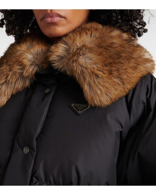 Prada Black Faux Fur-Trimmed Down Jacket