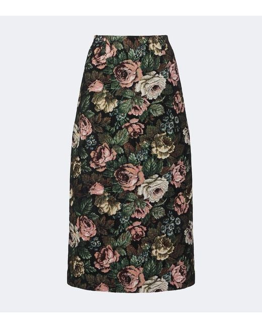Dries Van Noten Green Floral Jacquard Midi Skirt