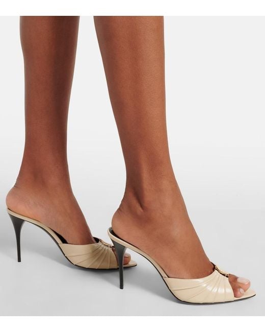 Saint Laurent Metallic Babylone Cassandre Leather Mules