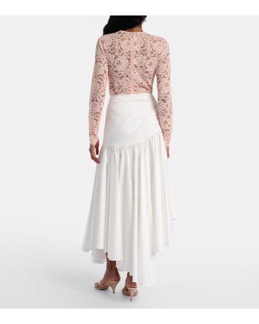 Self-Portrait White Asymmetric Cotton Poplin Midi Skirt